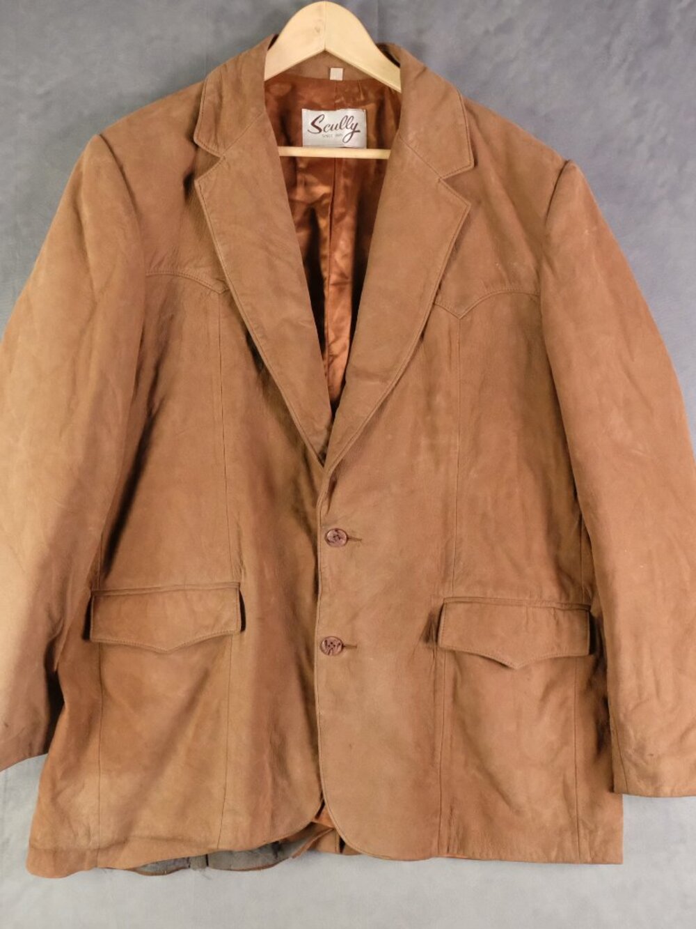 Scully Leather Jacket Mens 46 Large Brown Button Up Lined Western Heavy Retro